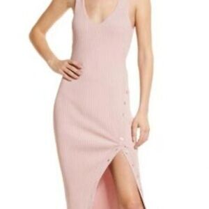 Charles Henry Ribbed V-Neck Pink Sleeveless Midi Dress
